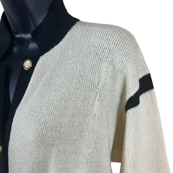 Vintage Alnoral Varsity Prep Style Cream & Black Wool Blend Cardigan Sweater - Picture 6 of 10